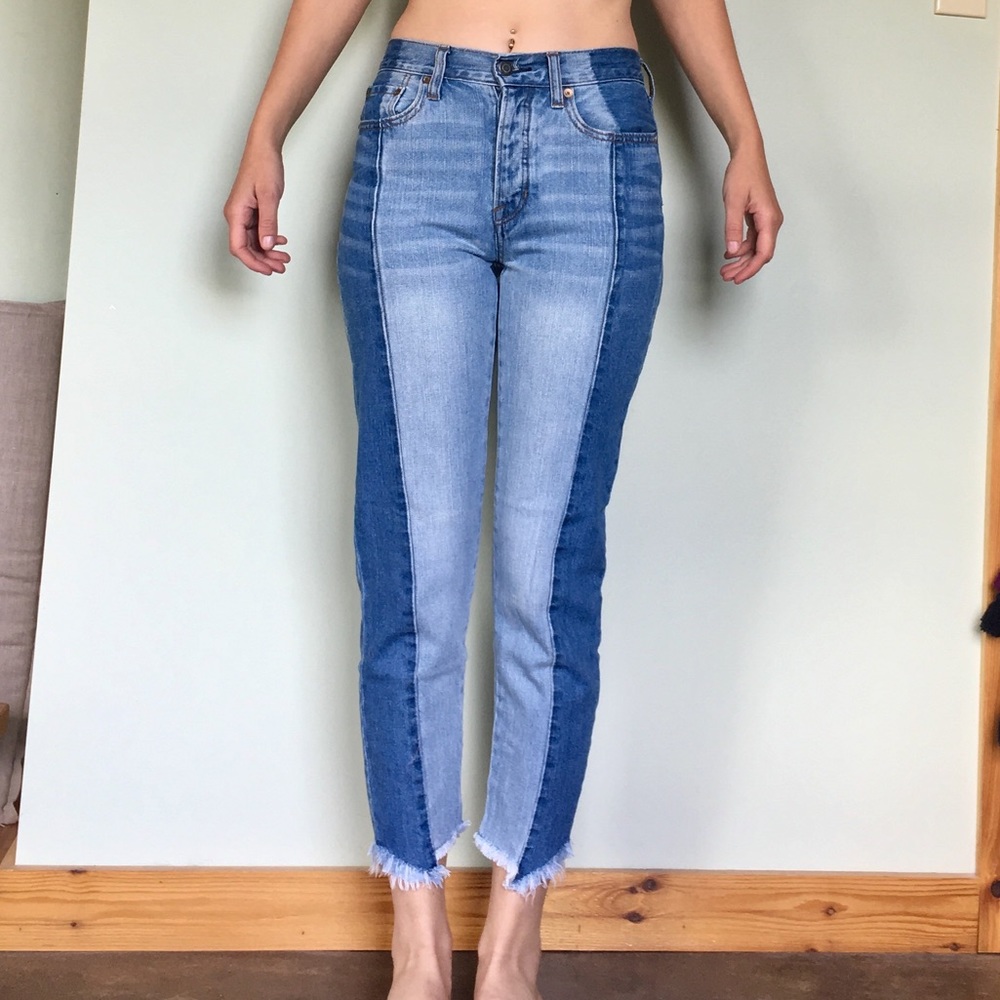 Two-Tone Vintage High Rise Ankle Jeans